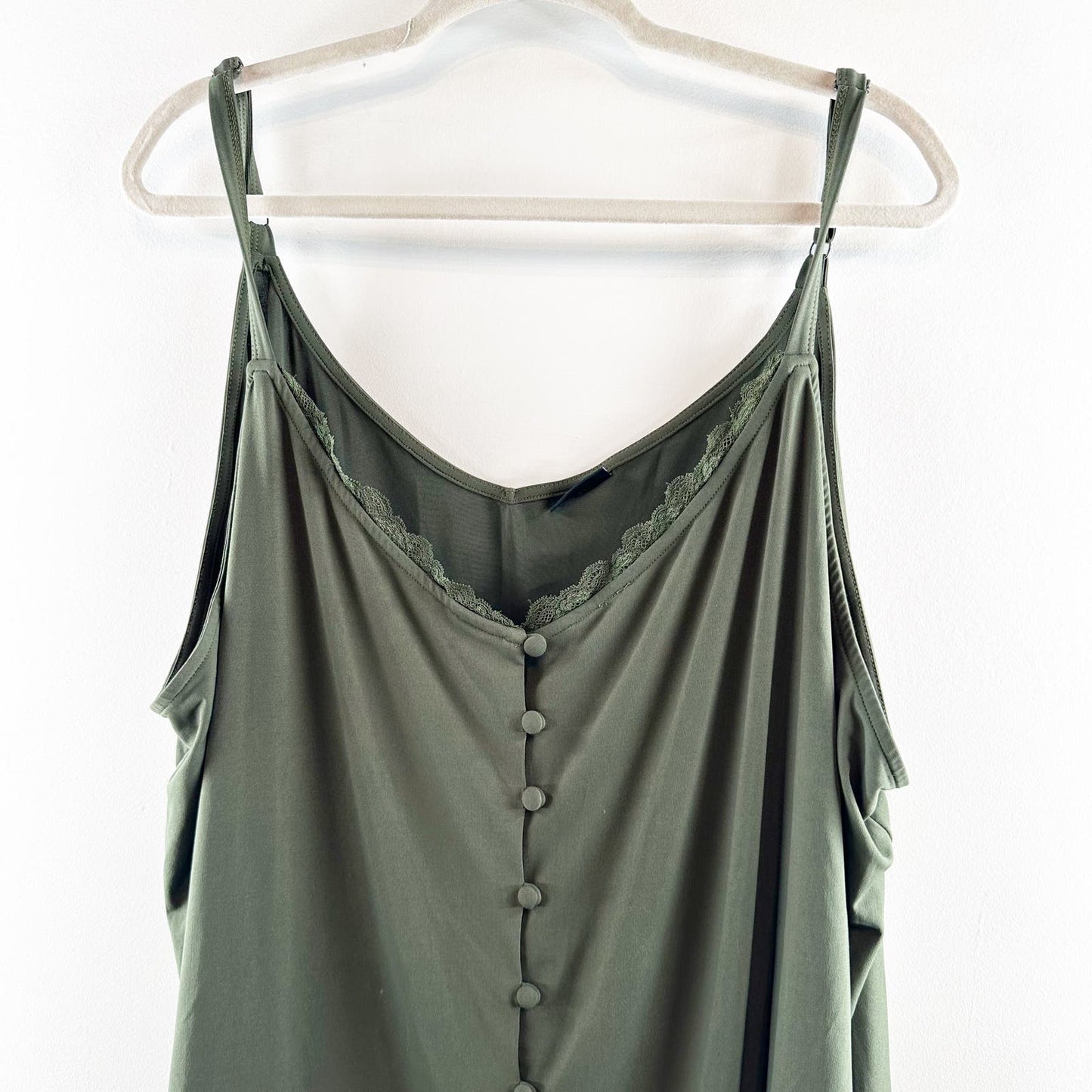 Torrid Button Up Lace Trim Cami Tank Top Olive Green 5X