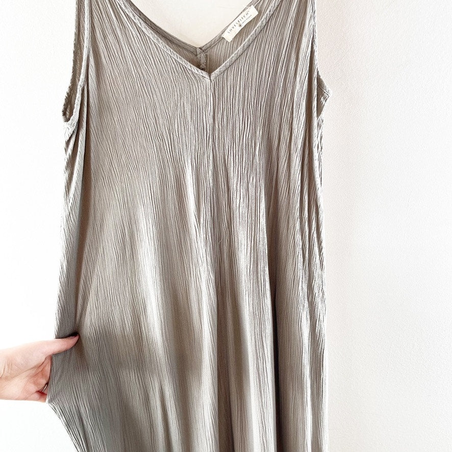 Lovestitch Gauzy Crinkle Maxi Slip Dress Concrete Gray Medium / Large
