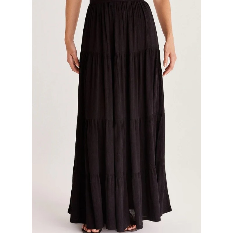 Z Supply Nikola Crinkled High Waisted Tiered Maxi Skirt Black Small