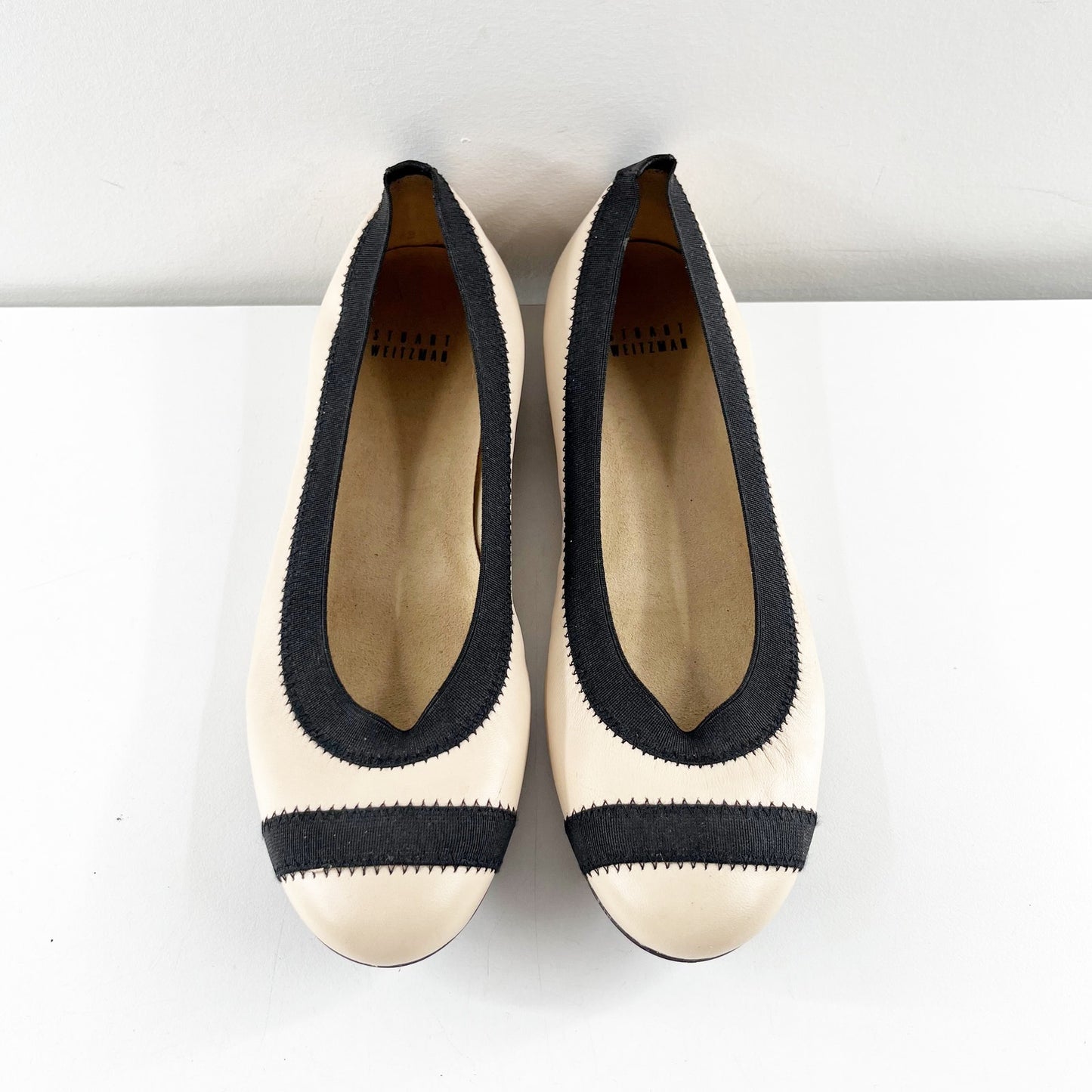Stuart Weitzman Giveable Colorblock Ballet Flats Cream Black 7.5