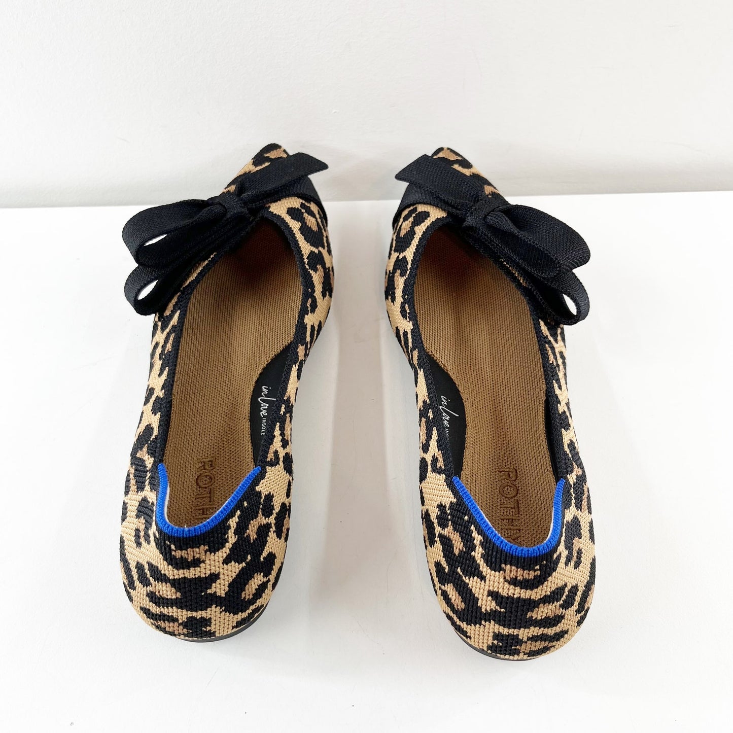 Rothy's The Bow Point II Flats in Sable Spot Leopard Tan Black 9.5