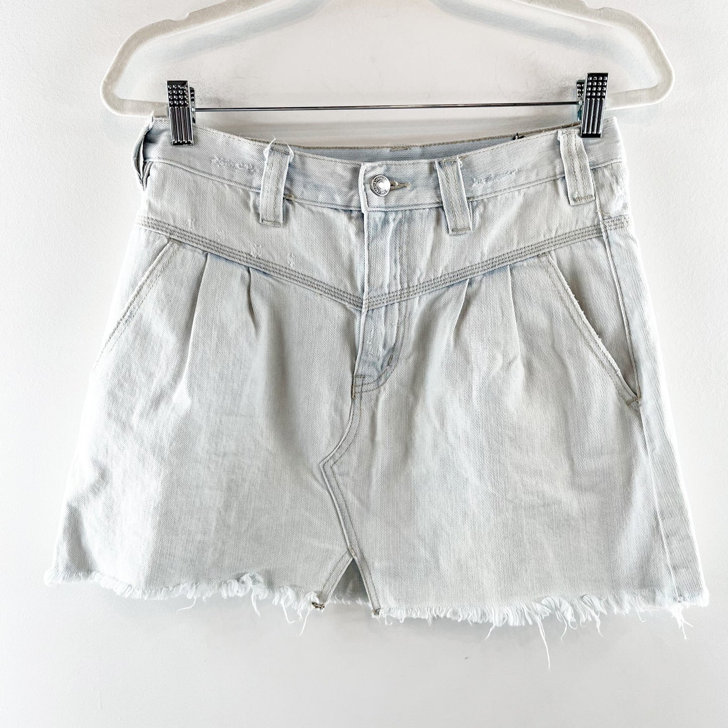 Free People 100% Cotton Raw Cut Hem Side Car Denim Mini Skirt blue 27 / 4