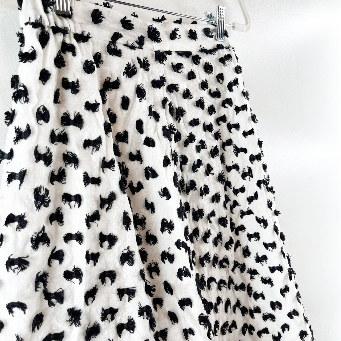 Anthropologie Eva Franco Mod Bow Embroidered Textured Midi Skirt White Black 4