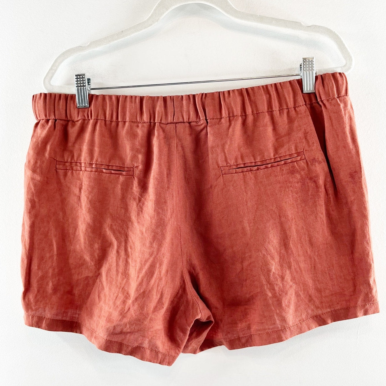KUT From The Kloth Elastic Waist Terra Cotta 100% Linen Drawcord Shorts Red 14