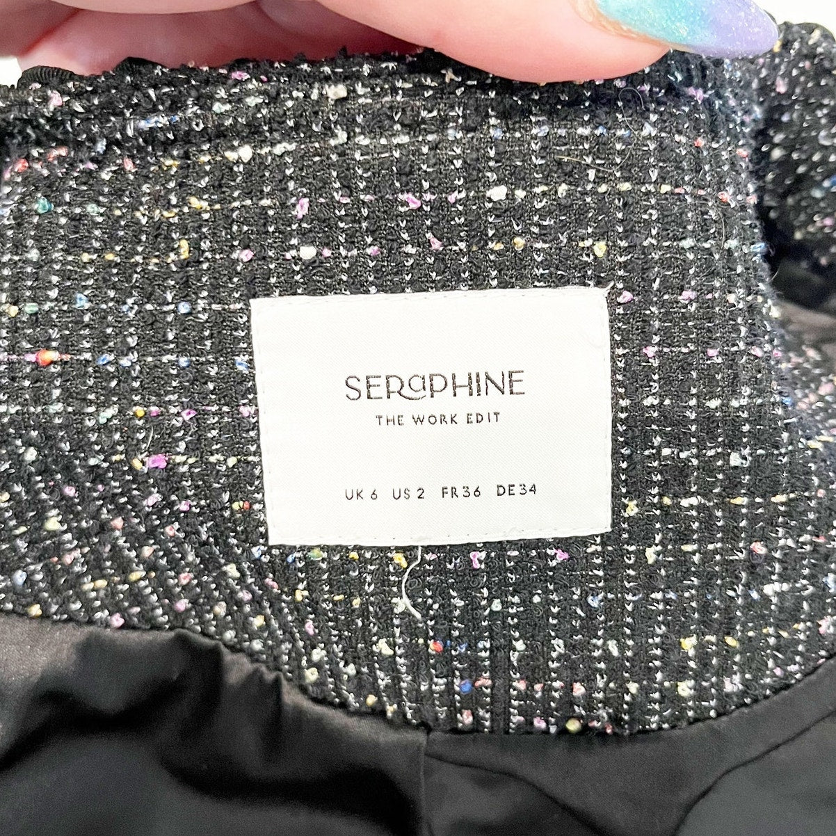 Seraphine Long Sleeve Tweed Cropped Blazer Jacket Black 2