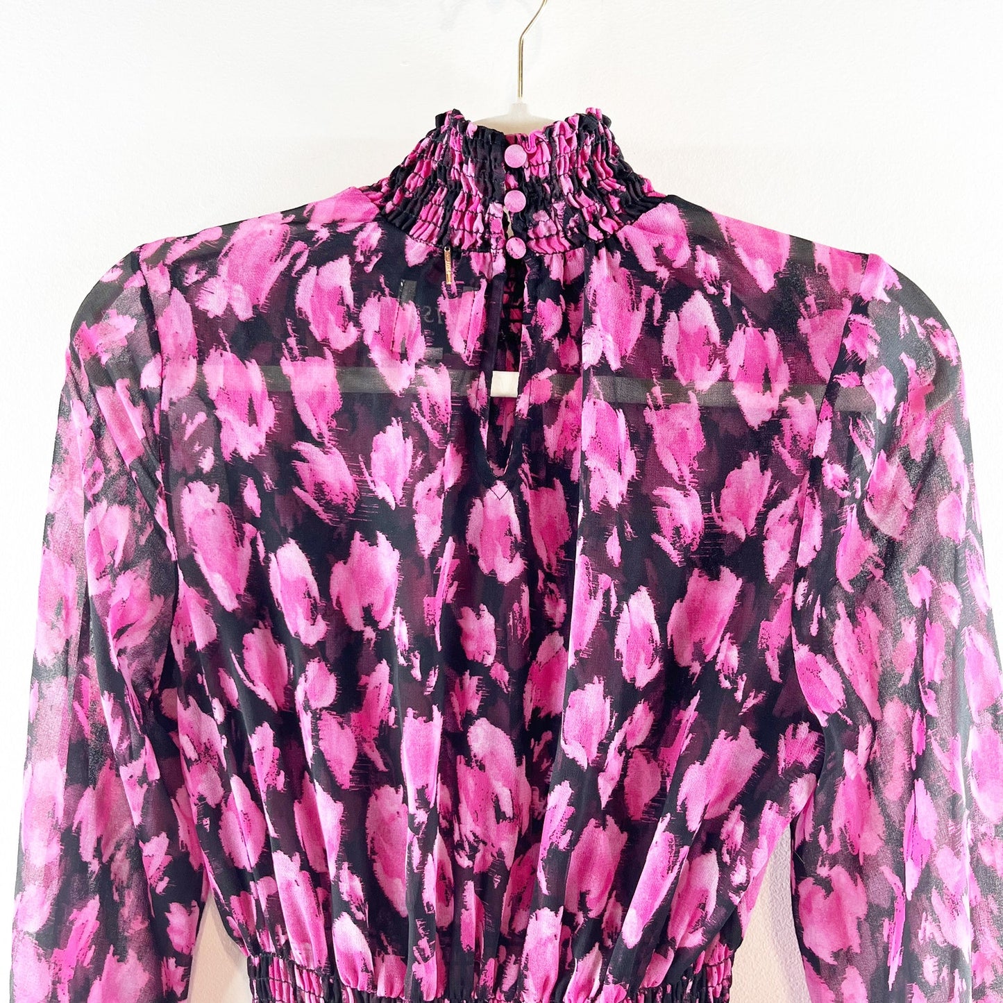 MISA Los Angeles Lupita Long Sleeve Asymmetrical Floral Mock Neck Dress Pink XS