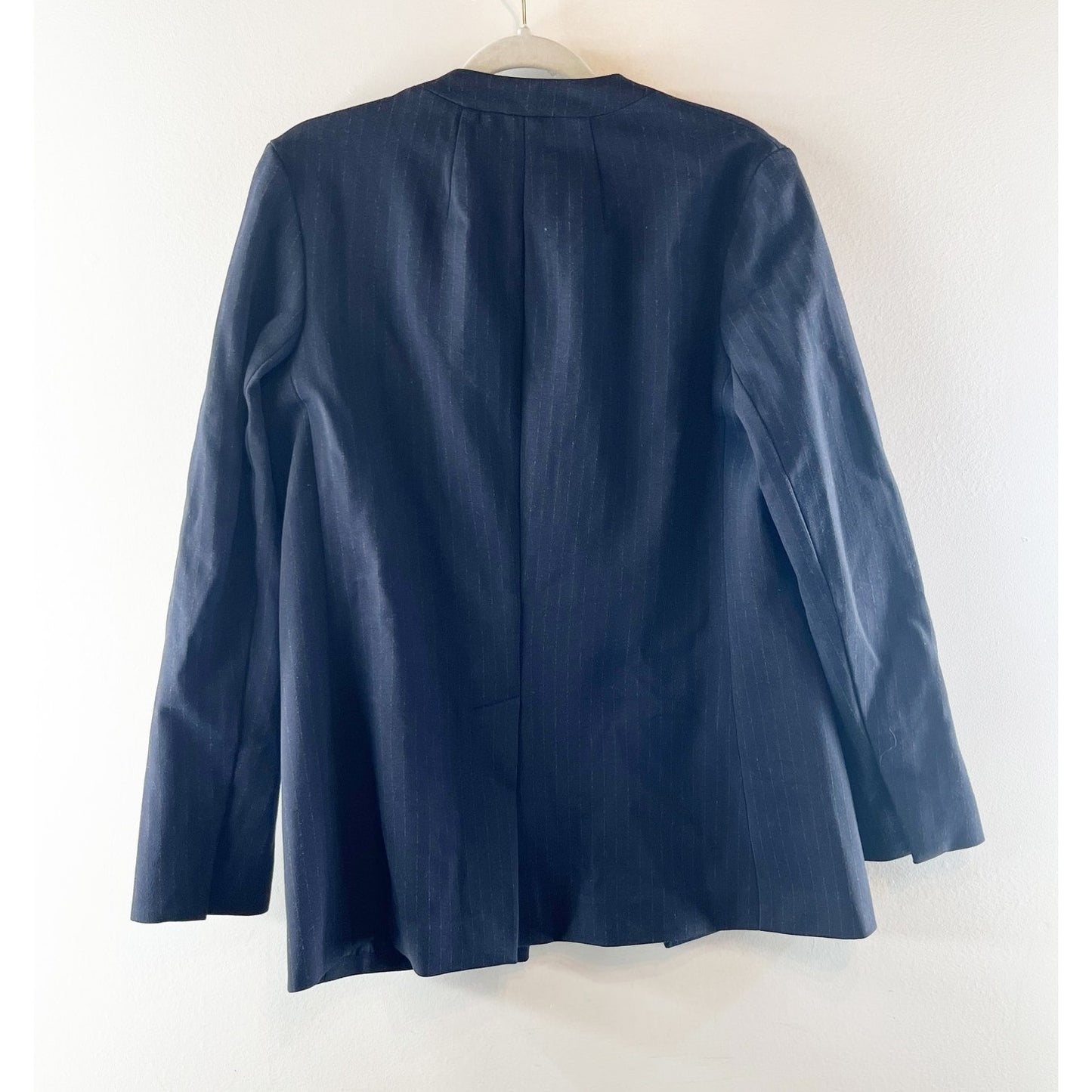 Spanx Perfect Collarless Single Button Blazer Jacket Pinstripe Navy Blue Small