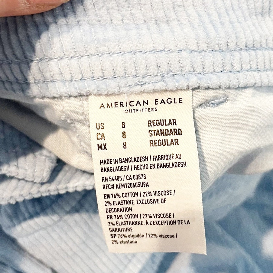 American Eagle Super High Rise Baggy Wide Leg Corduroy Cargo Pants Blue 8