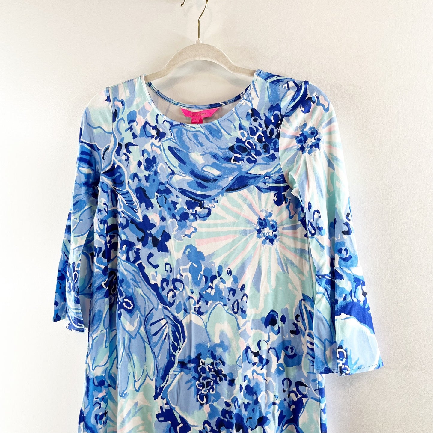 Lilly Pulitzer Ophelia 3/4 Sleeve Floral Mini Shift Dress Blue XS