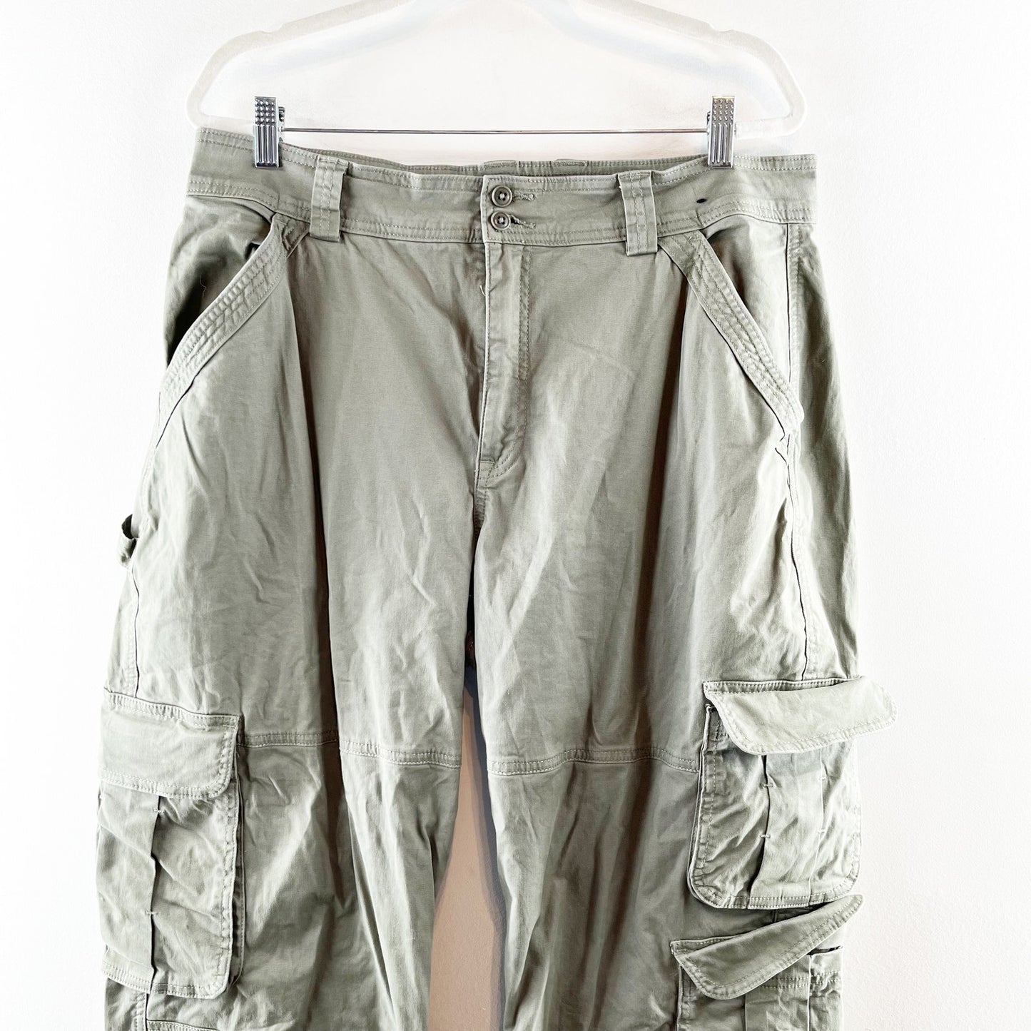 Abercrombie & Fitch High Rise Baggy Straight Leg Cargo Pants Green 16 Petite