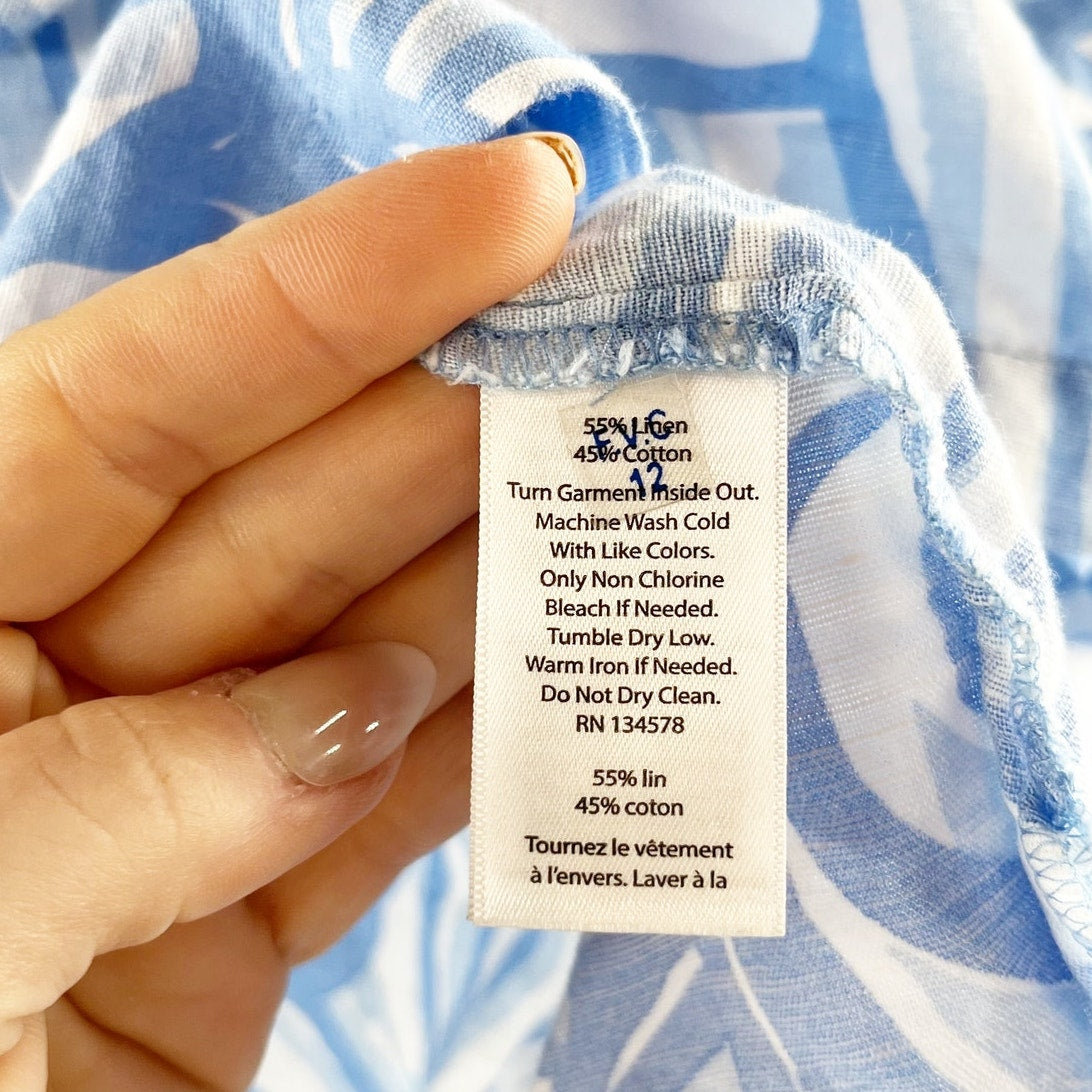 Vineyard Vines Blue and White Nautilus Shell Print Linen Blend Tunic Top XL