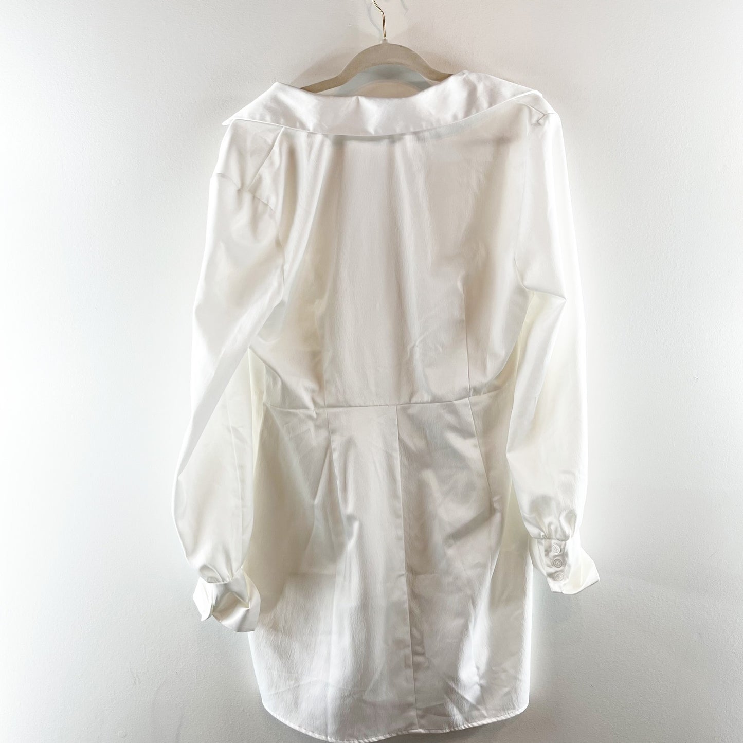 Topshop Long Sleeve Mini Twist Front Satin Shirt Dress White 12