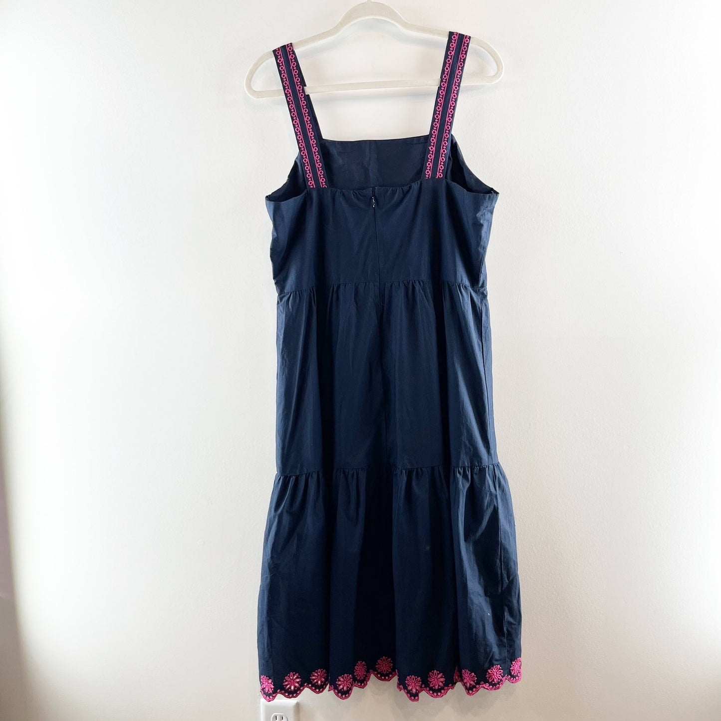 J. Crew Embroidered Floral Sleeveless Scalloped Midi Dress Navy Blue 12