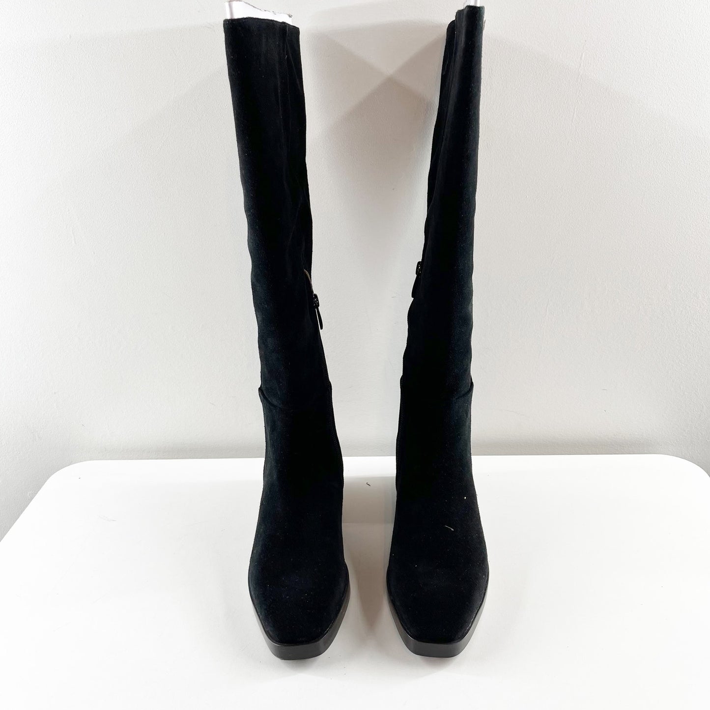 J. Jill Suede Leather Pull On Block Heel Square Toe  Mid-Calf High Boots Black 7