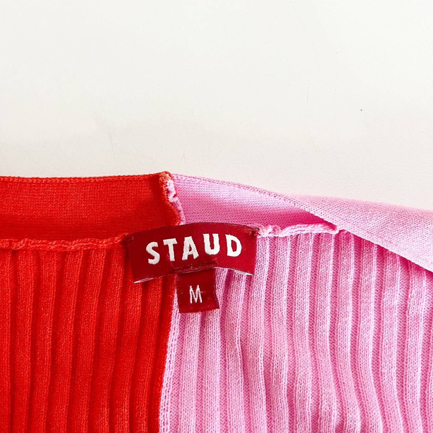 STAUD Long Sleeve Ribbed Shoko Colorblock Midi Sweater Dress Pink Red Medium