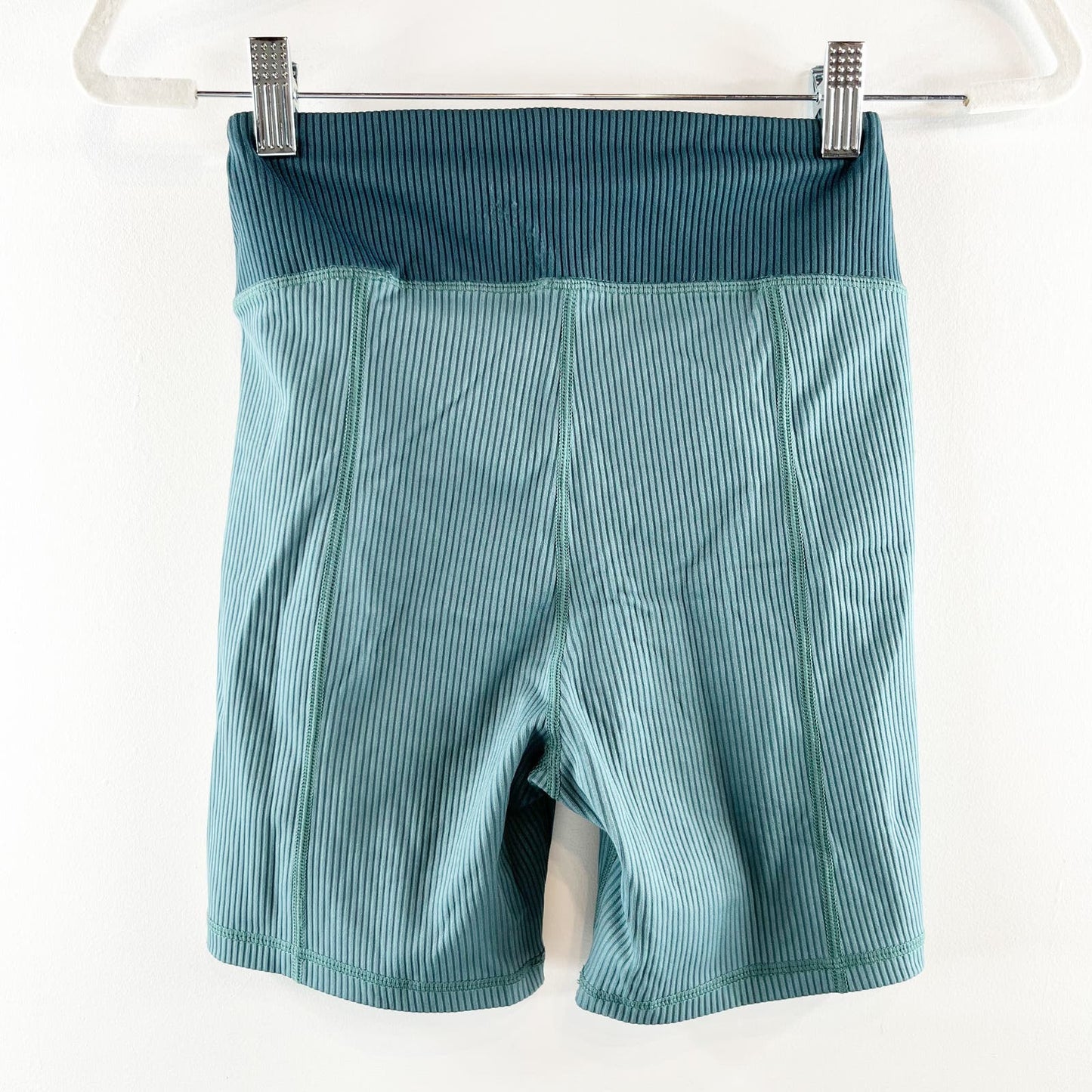 For Love & Lemons Dani Ribbed High Rise Bike Shorts Teal Green Blue Small