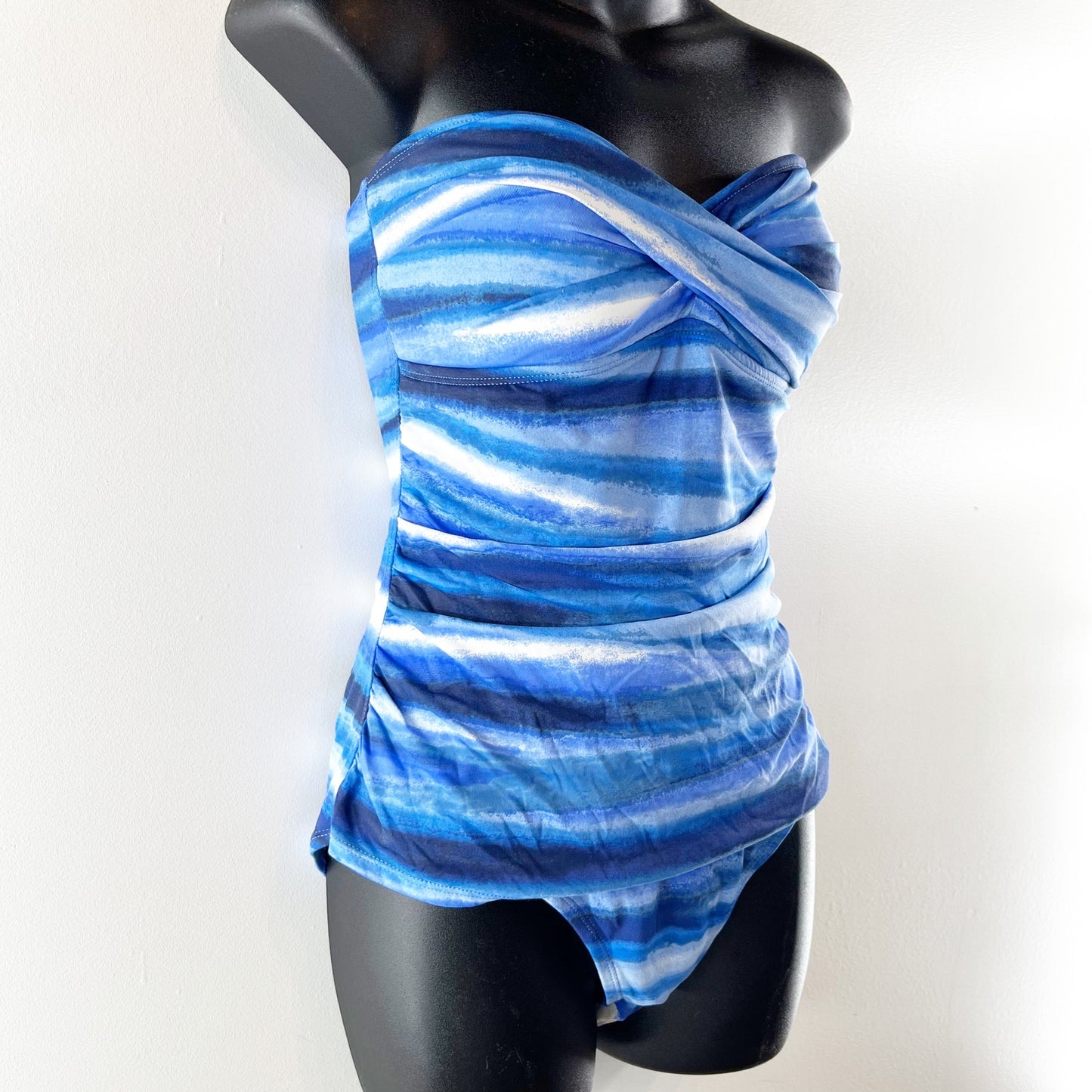 Tommy Bahama Ruched Strapless One Piece Swimsuit Blue 10