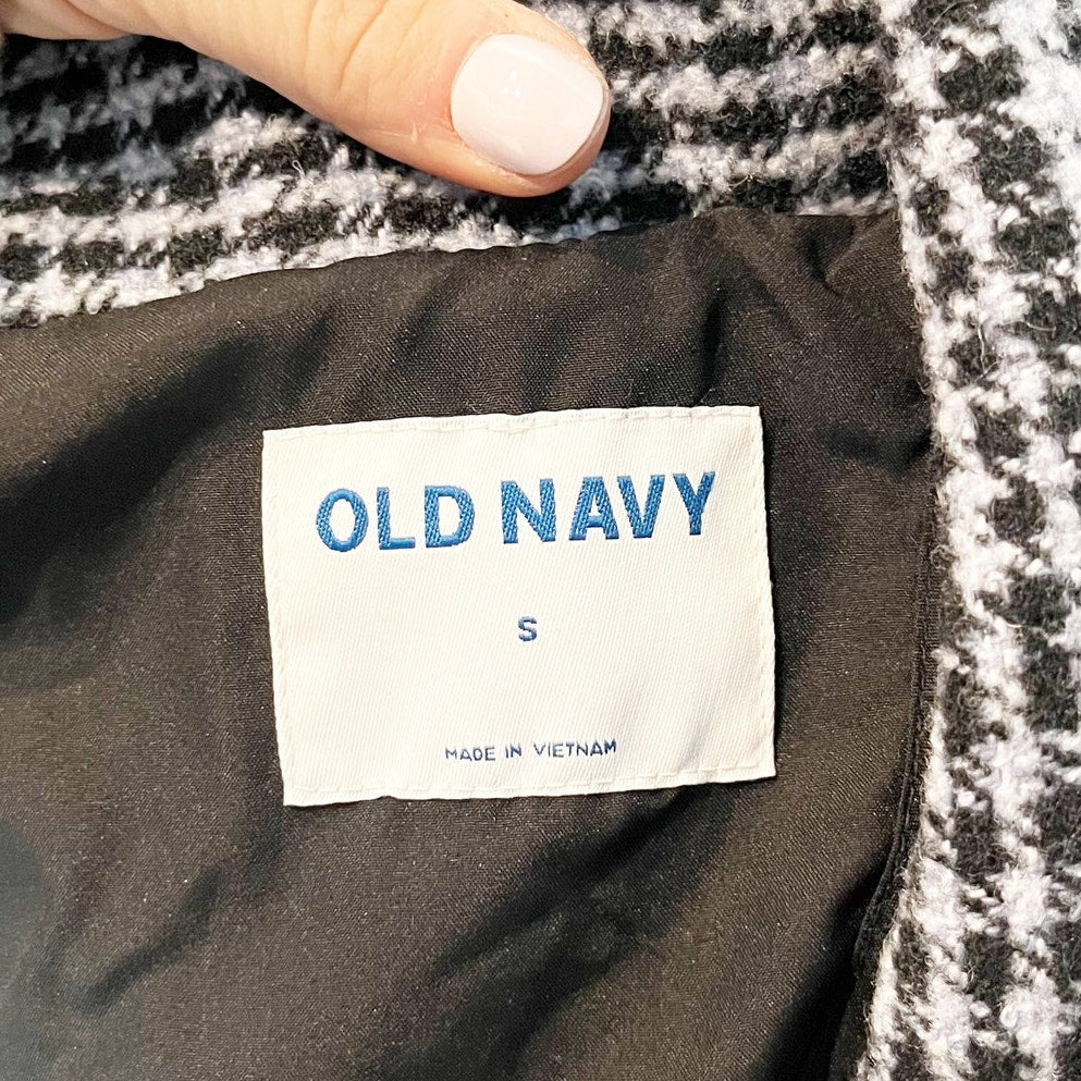 Old Navy Soft Brushed Oversized Single Breasted Plaid Blazer Jacket Gray Small