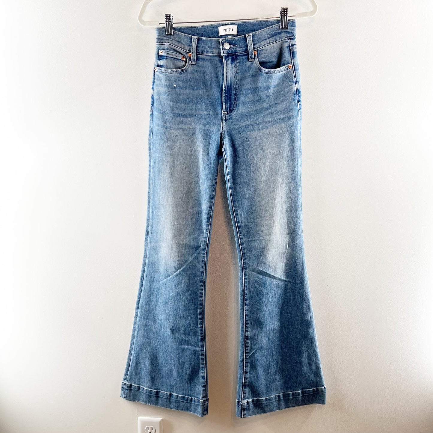 Pistola Kinsley Mid Rise Flare Leg Jeans Blue 27