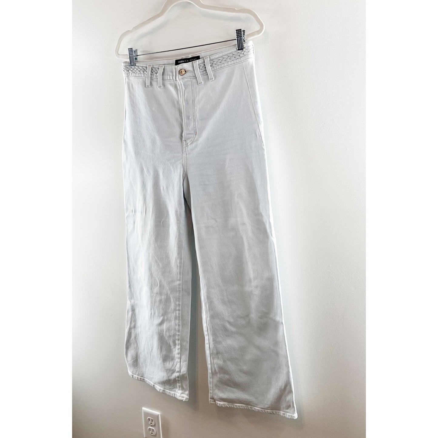 Veronica Beard Grant Braided Waist Extra High Rise Wide Leg Jeans Aspen Blue 10
