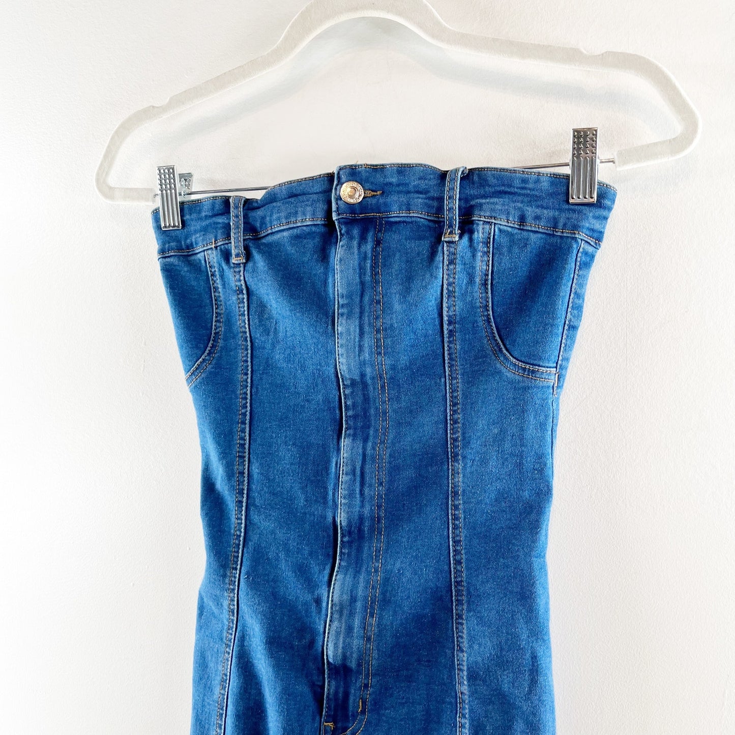 Edikted Strapless Ebony Bodycon Denim Mini Dress Blue Small