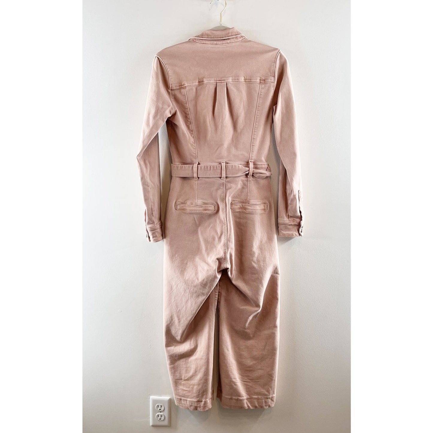 Paige Anessa Long Sleeve Belted Cropped Jumpsuit Vintage Rouge Glow Pink 0
