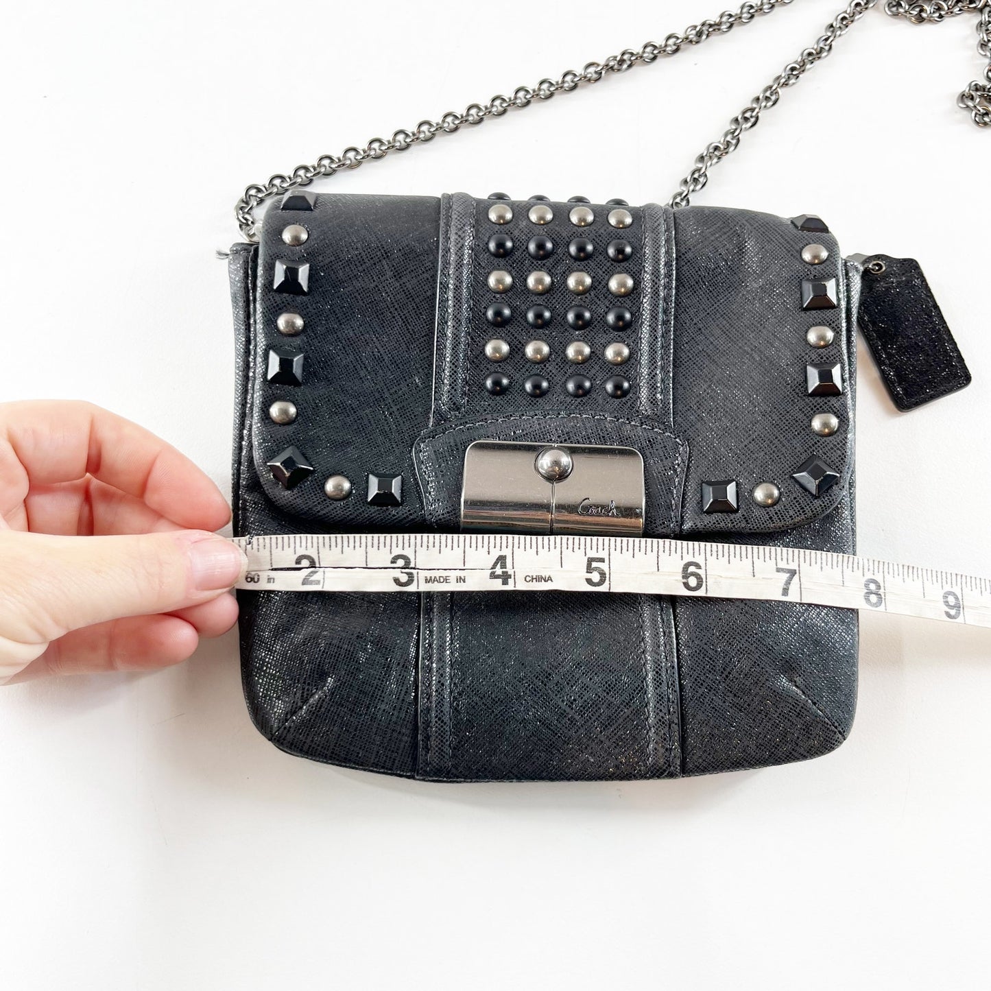 Coach Kristin Studded Chain Strap Leather Crossbody Purse Bag Black Silver