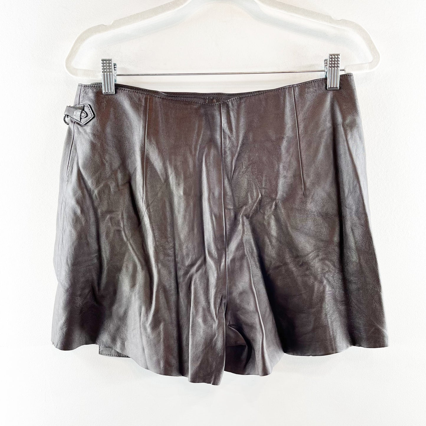 Massimo Dutti Nappa Leather Wrap Mini Skirt Skort Brown Large