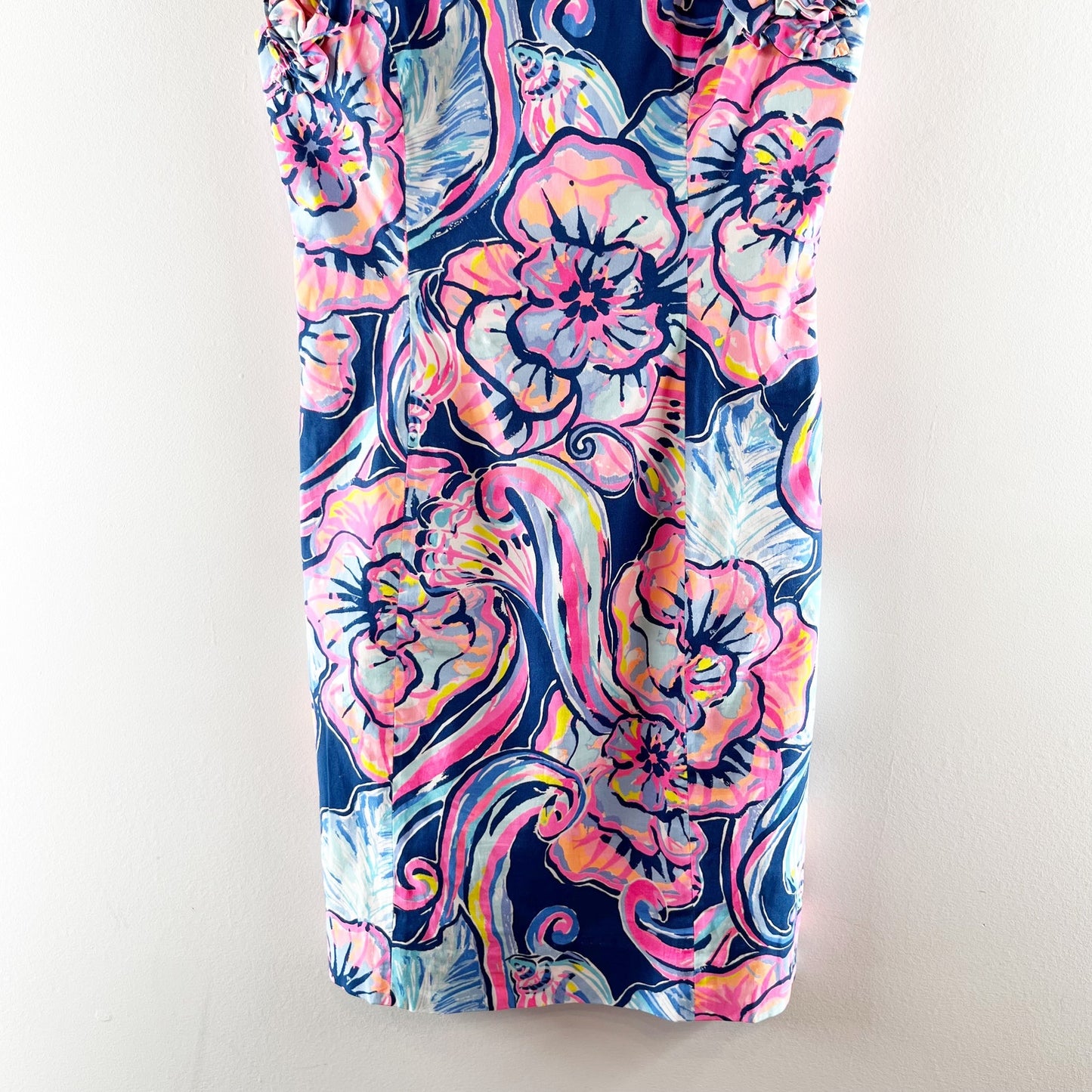 Lilly Pulitzer Devina Floral Ruffle Strap Stretch Mini Sheath Dress Navy Pink 00