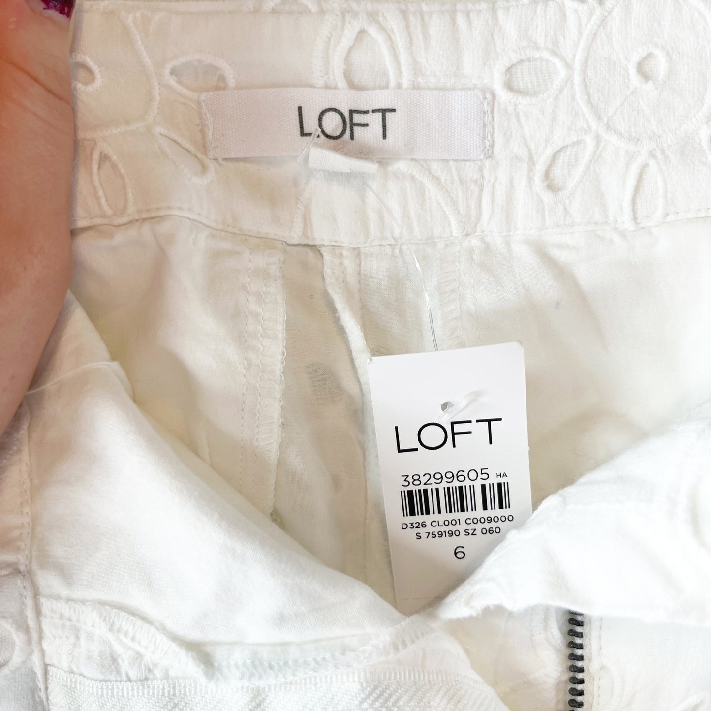 LOFT Riviera Mid Rise Chino Shorts in Floral Eyelet White 6