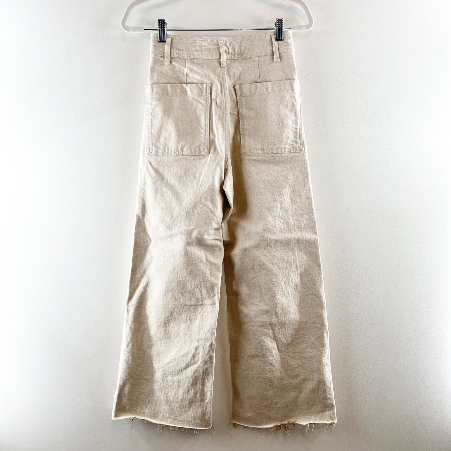 ZARA High Rise Marine Wide Leg Cropped Jeans Pants Tan Khaki 4