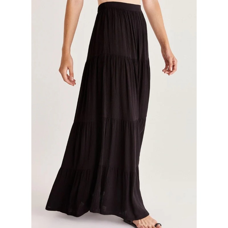 Z Supply Nikola Crinkled High Waisted Tiered Maxi Skirt Black Small