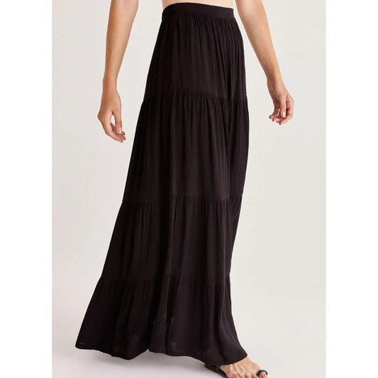 Z Supply Nikola Crinkled High Waisted Tiered Maxi Skirt Black Small