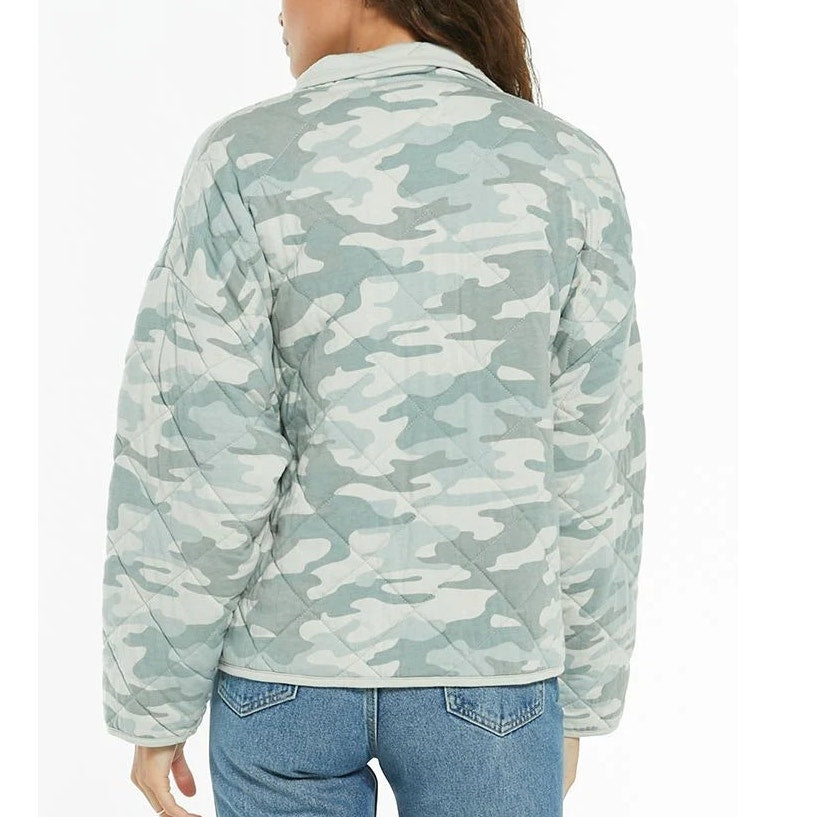 Z Supply Maya Camo Long Sleeve Snap Button Quilted Jacket Dusty Sage Small