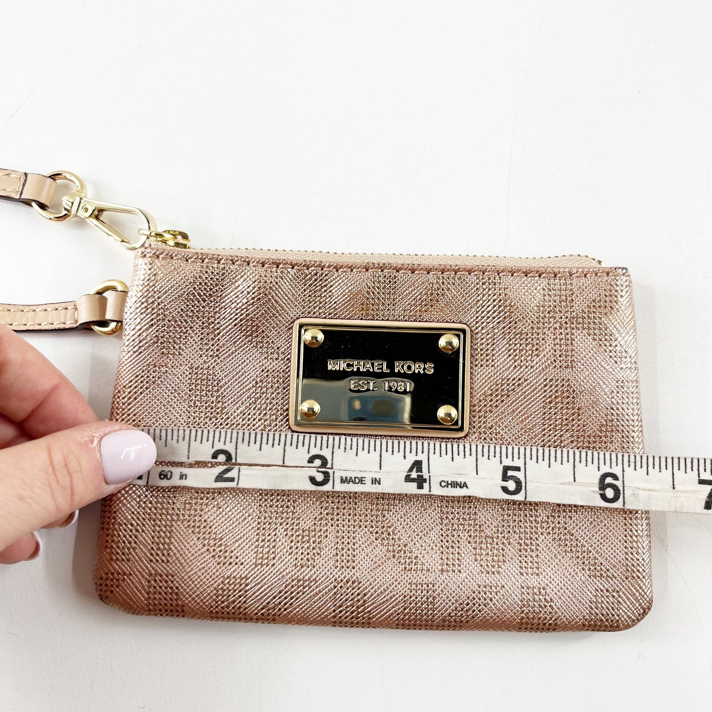 Michael Kors Metallic Leather Wristlet Wallet Rose Gold Pink