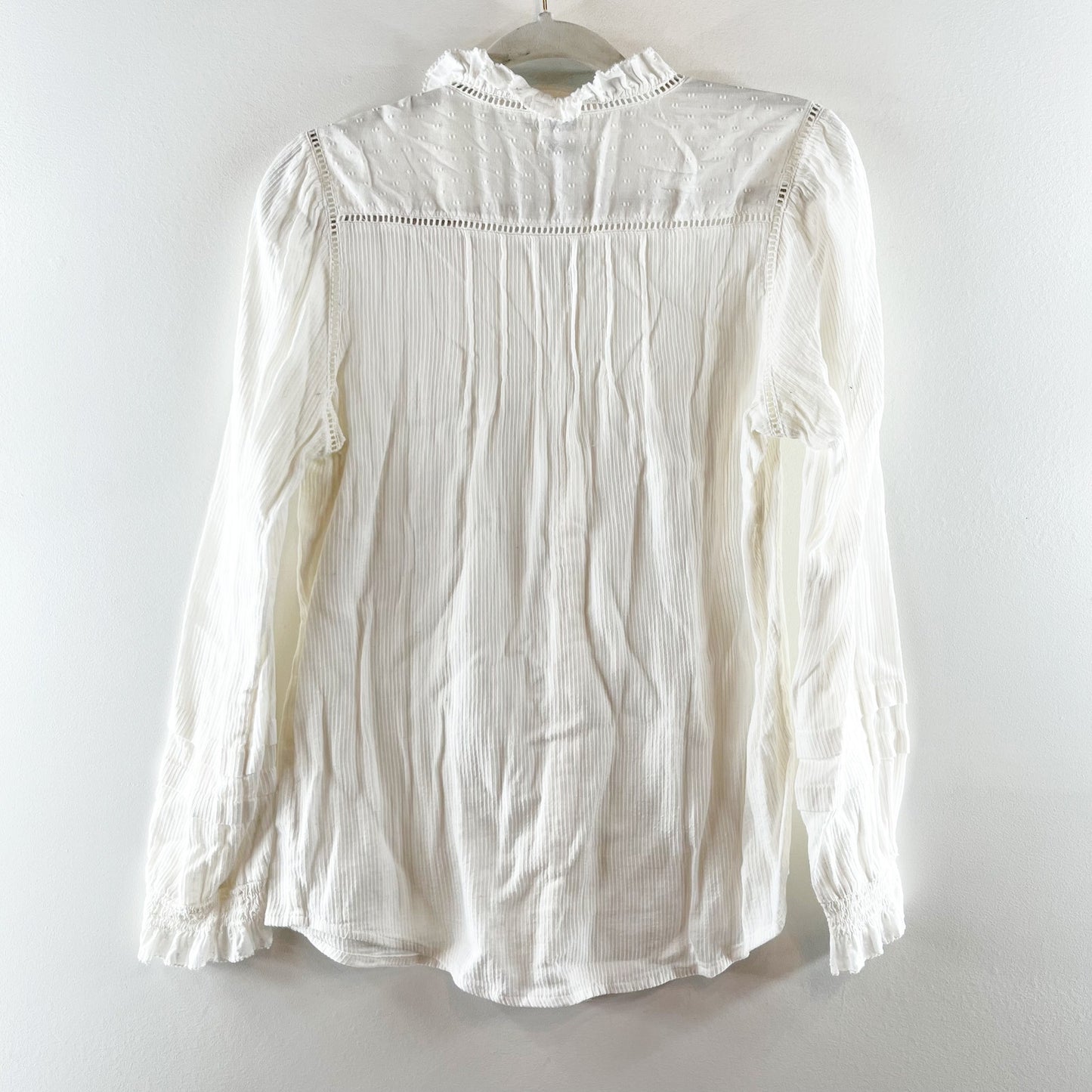 Faherty Willa Pintucked Long Sleeve Organic Cotton Blouse White Medium