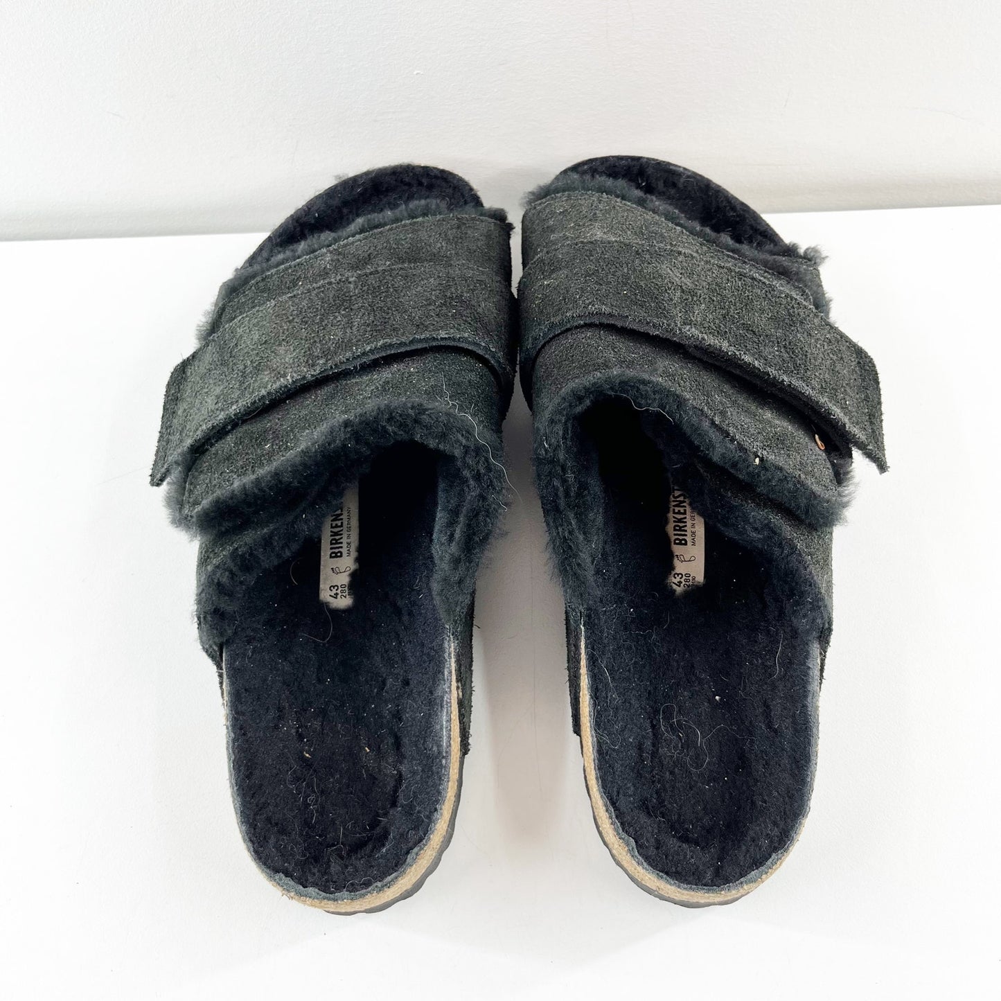 Birkenstock Kyoto Shearling Suede Leather Slide Sandals Black 43 / W M10