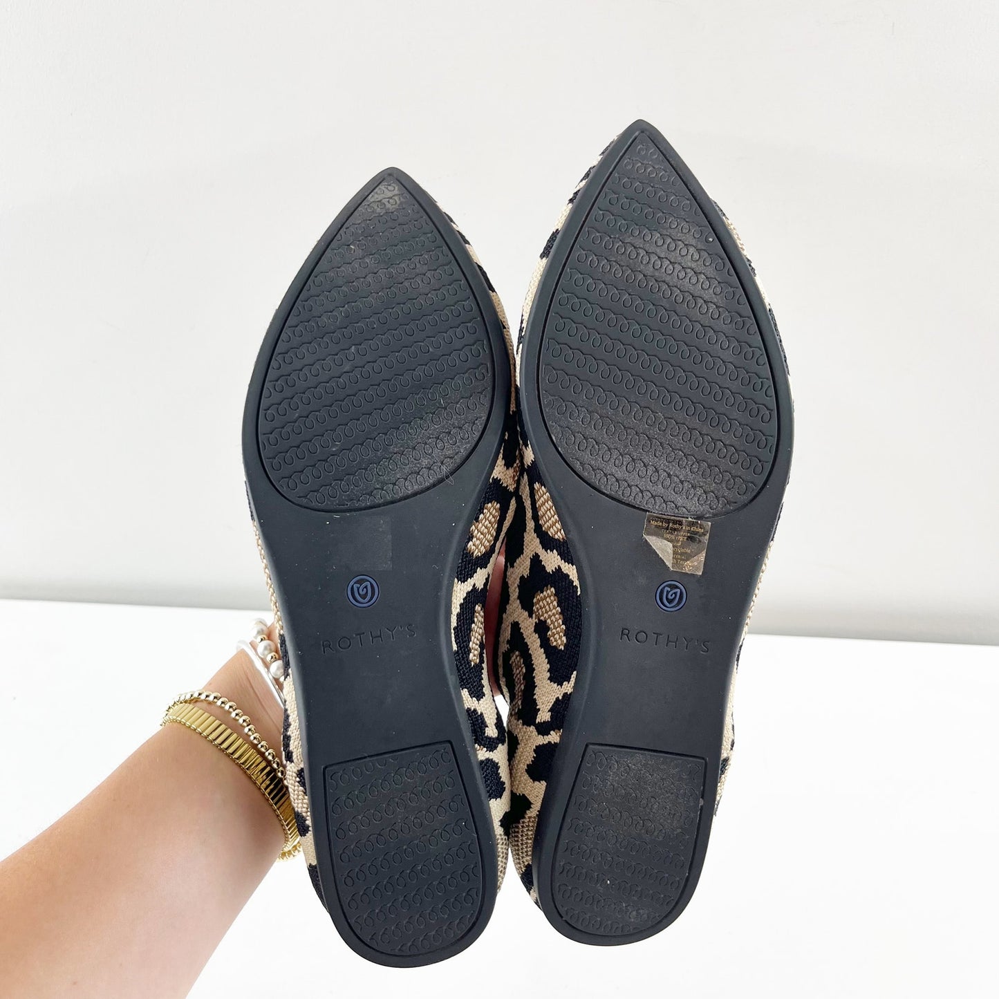 Rothy's The Point Pointed Toe Ballet Flats in Cat Leopard Print Tan Black 9