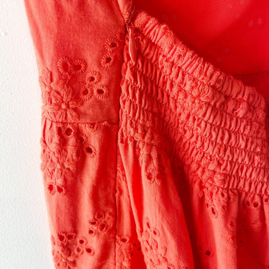AQUA Eyelet Tiered Maxi Sundress Dress Orange Medium