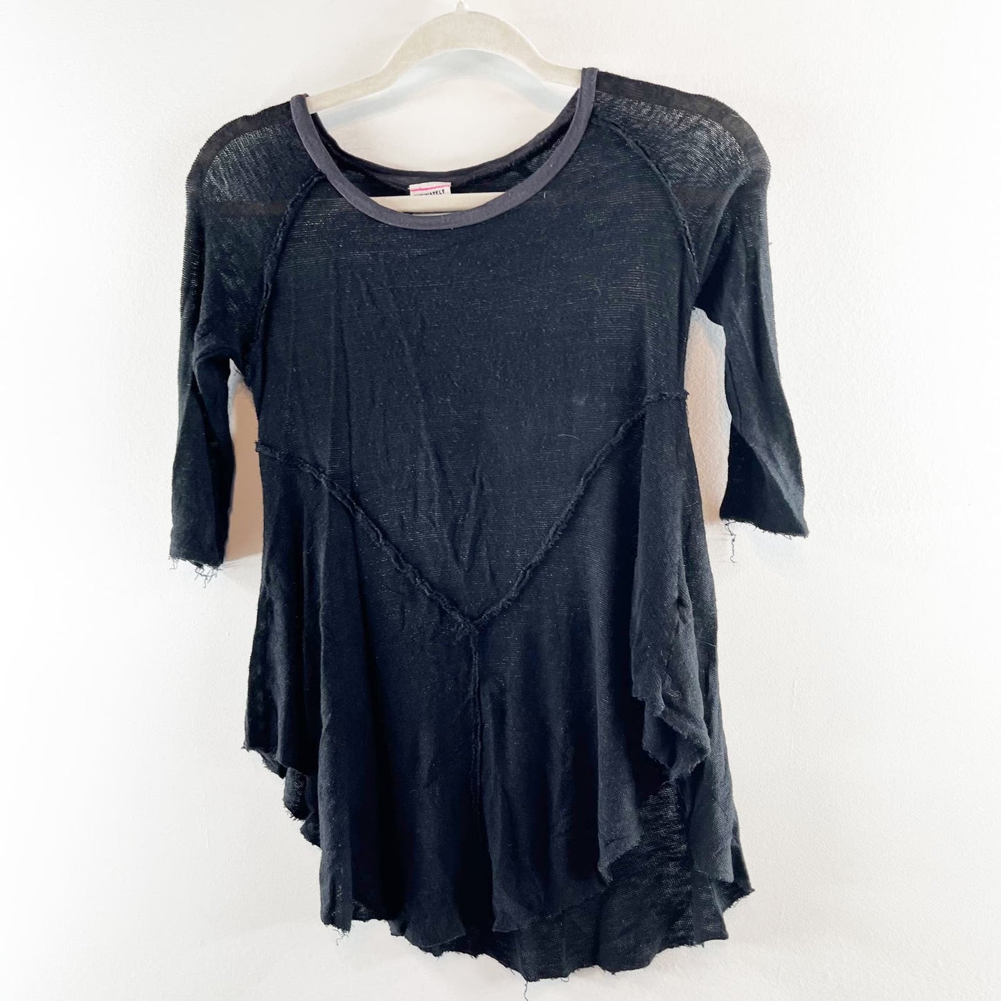Free People Intimately Sheer Three Quarter Sleeve Weekend Layering Top Black XS
