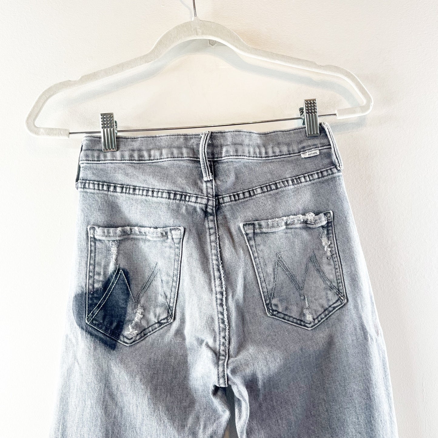 Mother The Button Fly Dazzler Ankle Straight Jeans Shadows in The Grass Gray 26