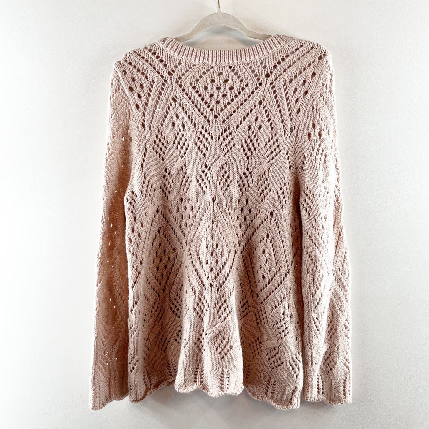 LOFT Pointelle Knit Long Sleeve Crewneck Sweater Pink XL