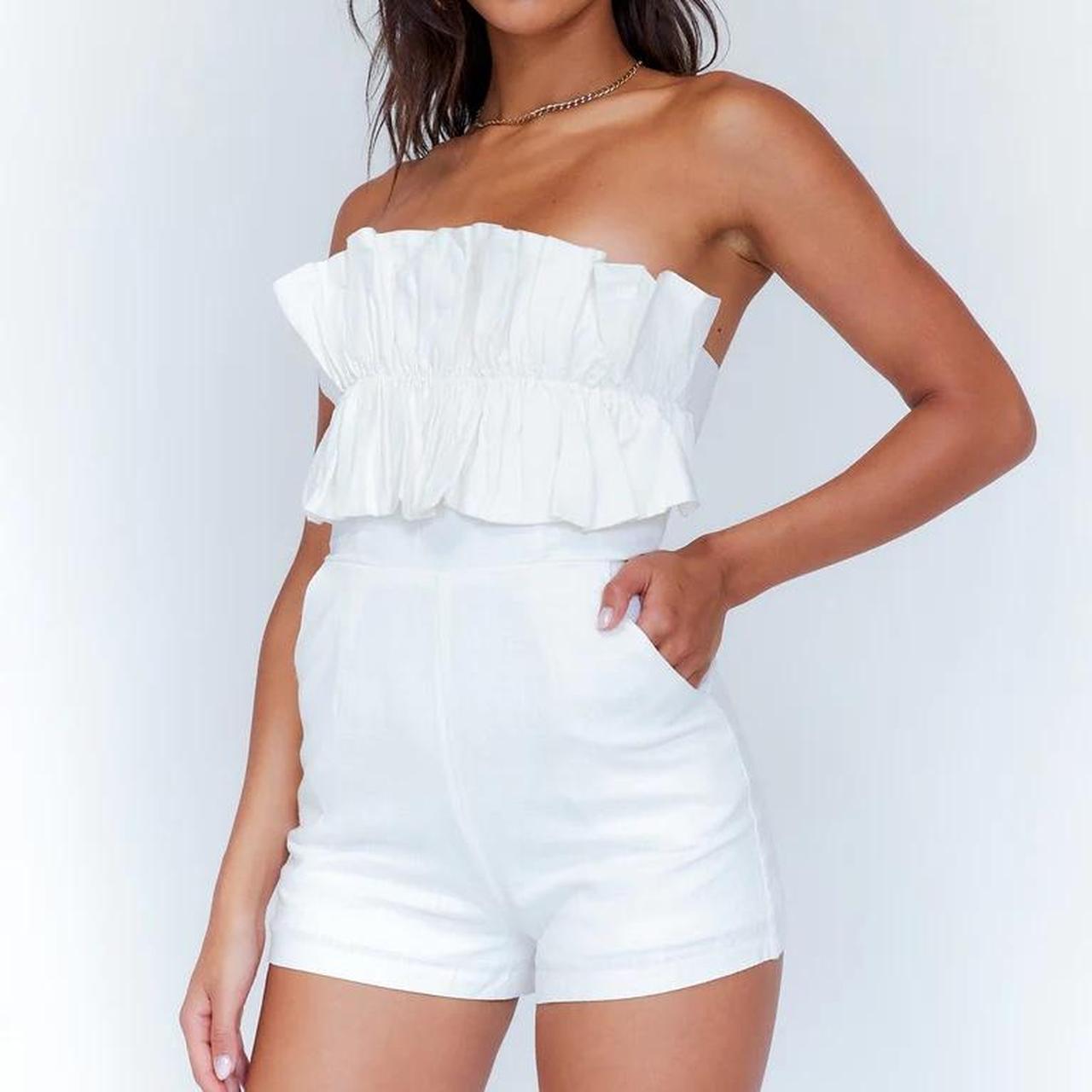 Princess Polly Hunter Mae Strapless Ruched Frill Short Romper White 6