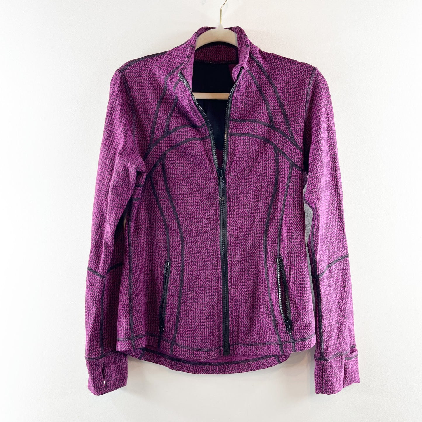 Lululemon Long Sleeve Full Zip Define Jacket Teeny Tooth Deep Fuchsia Black 10