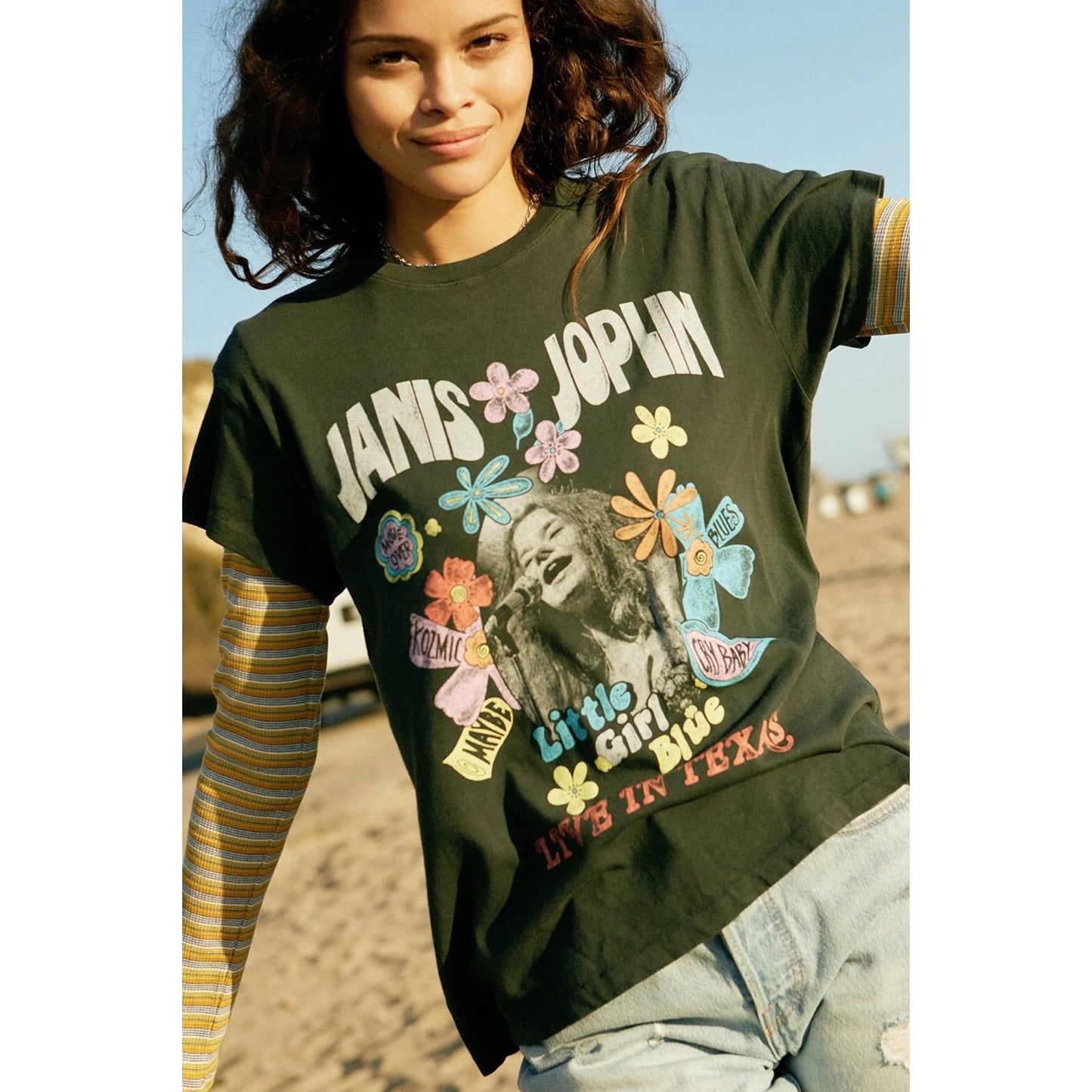 DAYDREAMER Janis Joplin Little Girl Blue Graphic Tour Tee Black Medium