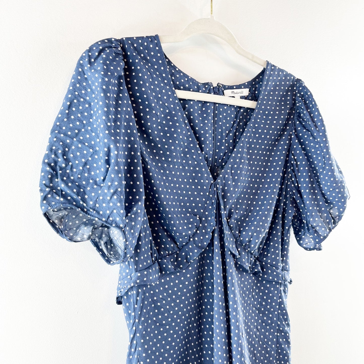 Madwell Puff-Sleeve Ruffle Mini Dress in Polka Dot Curfew Blue 14