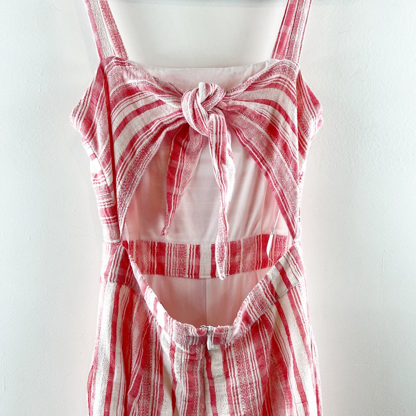 Lulus Sleeveless Coastal Living Red Striped Tie Back Wide Leg Jumpsuit Pink XS