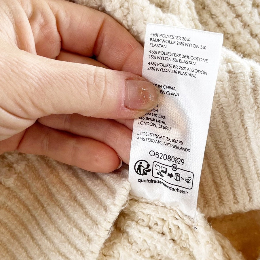 Anthropologie Tulle-Sleeve Pullover Knit Sweater Cream Medium