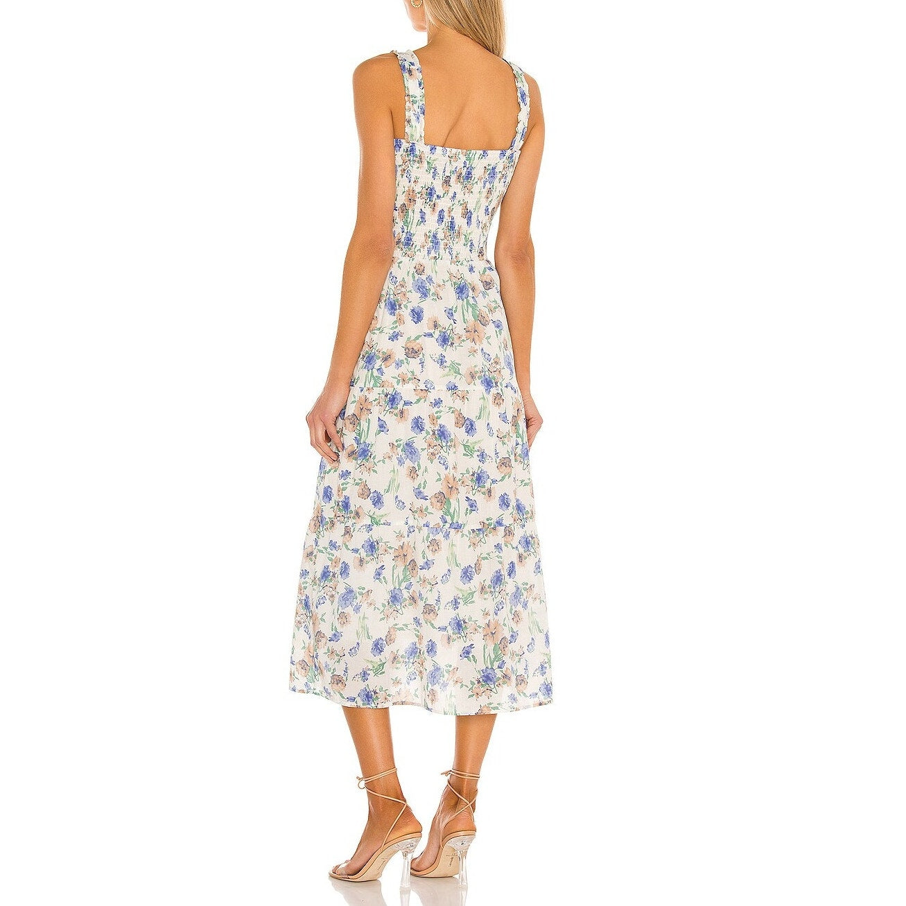 Heartloom Ronnie Floral Smocked Midi Dress Bellflower White Medium