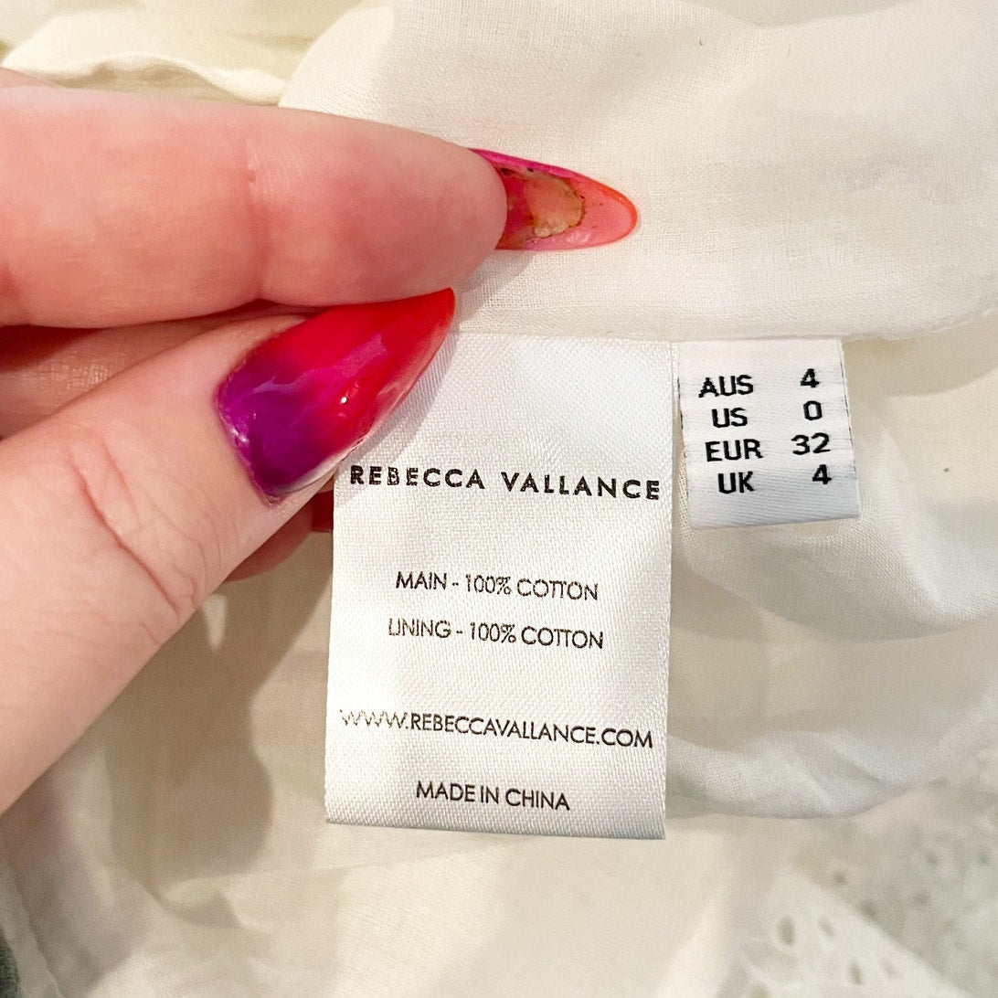 Reecca Vallance Short Sleeve Eyelet Lace Cotton Mini Dress White 0